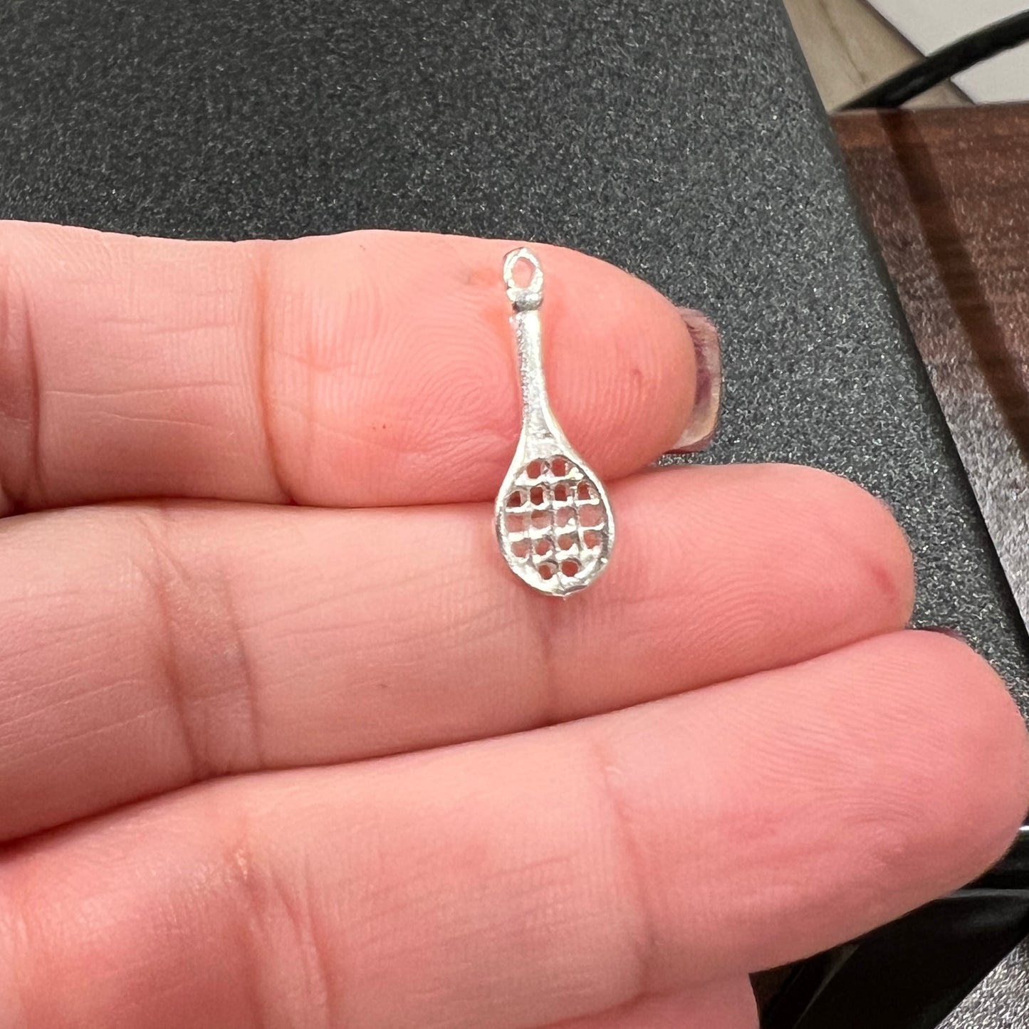 Tennis Racquet Charm in Silver and 10K Gold