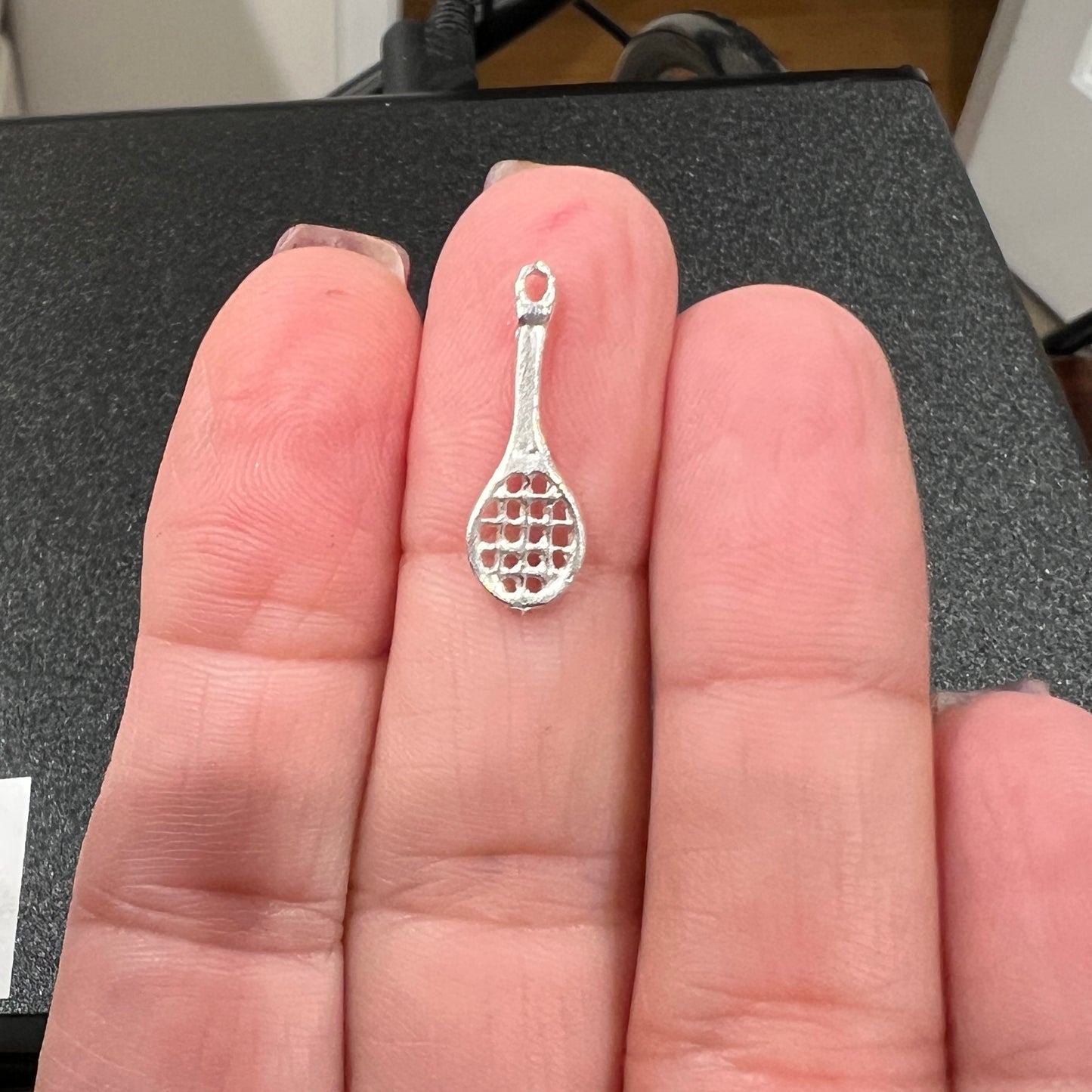 Tennis Racquet Charm in Silver and 10K Gold